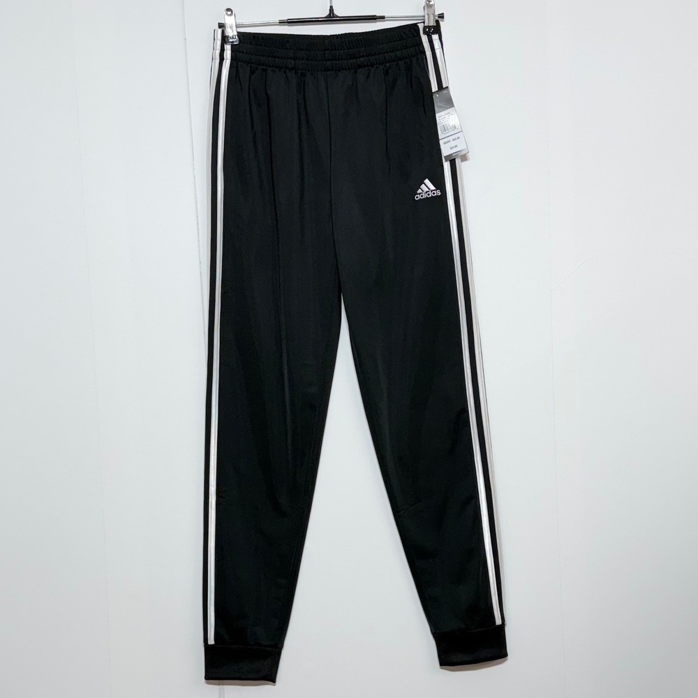 Adidas Track Pants Boy Large 14/16 27x29 Black Iconic Tricot Jogger 3-Stripe NEW